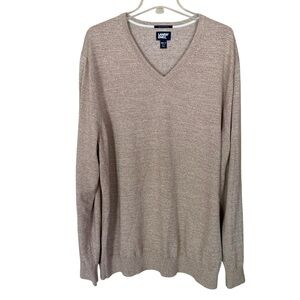 Lands End Sweater Mens Sz.XXL/TALL Brown Knit V Neck Long Sleeve Supima Cotton